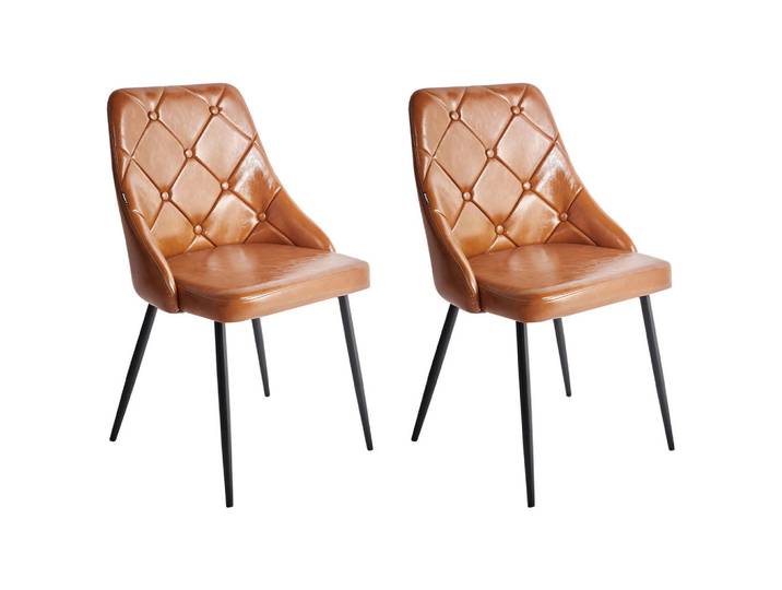 Beliani Esszimmerstuhl 2er-Set Kunstleder Goldbraun Valerie, Goldfarben, Kunststoff, 54x84x46 cm, Wohnzimmer, Sessel
