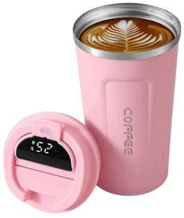 Inspired Finds New Intelligent Temperature Measurement Stainless Steel Coffee Cup Solid Color Gradual Change Thermos, Portable pink 12.85 Fl Oz