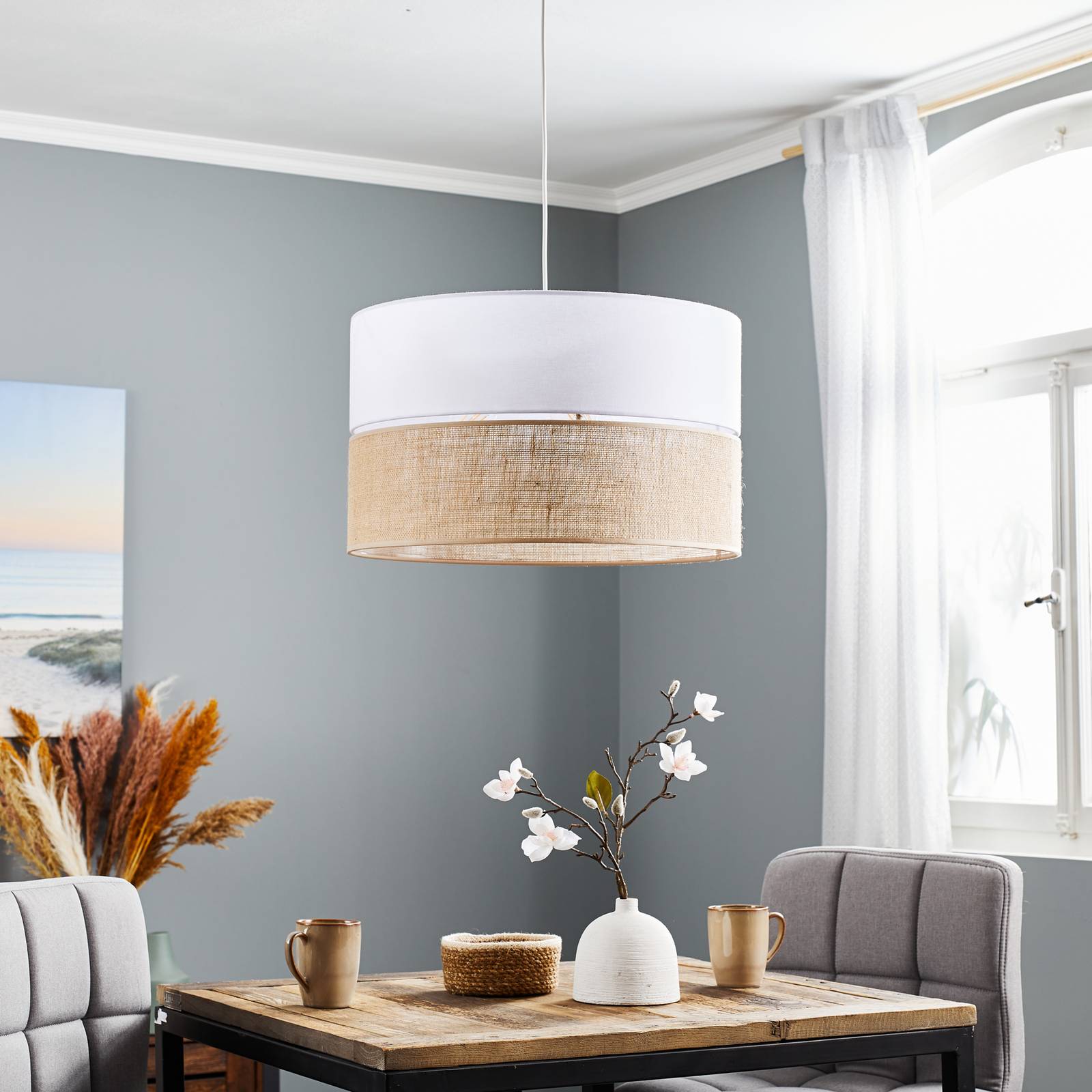 Pendant Light Linobianco TK Lighting, dimmable, White / opal, Living / Dining Room, Textile / fabric / silk, Modern, Ceiling Light