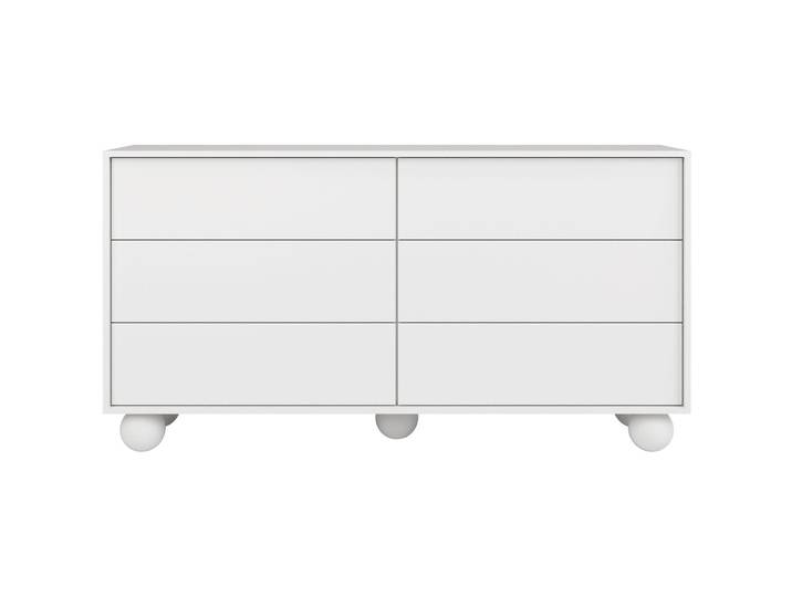 BEAUTYSOFA Kommode ADEL 154 cm – Moderne Kommode mit 6 Schubladen, grifflose Fronten, kugelförmige Holzbeine, Weiß, Push-to-Open