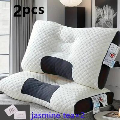 Inspire Select 2 Pcs Knitted Neck Support Pillows With Removable Case Ergonomic Bed Pillow Set For Side, Back & Stomach Sleepers white 18.9 29.1 In