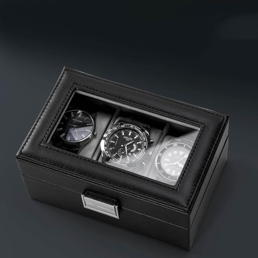 Ebern Designs Watch Box + Black 8cm H X 17cm W X 11cm D