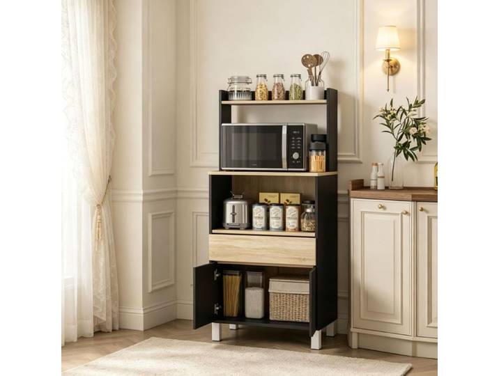 Buffet de Cuisine meuble micro-ondes rangement de cuisine compartiment fermé tiroirs étagère supérieure