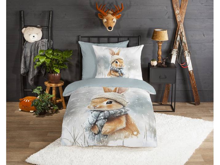 Linge de lit enfant Larey 135 x 200 cm + oreiller 80 x 80 cm Gris