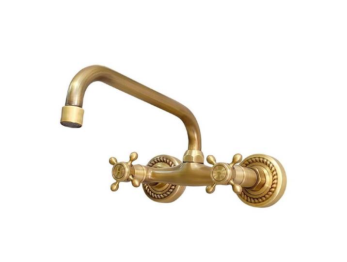 LuxusKollektion Küchenarmatur Wandwasserhahn Antik Messing 180° (1-St)