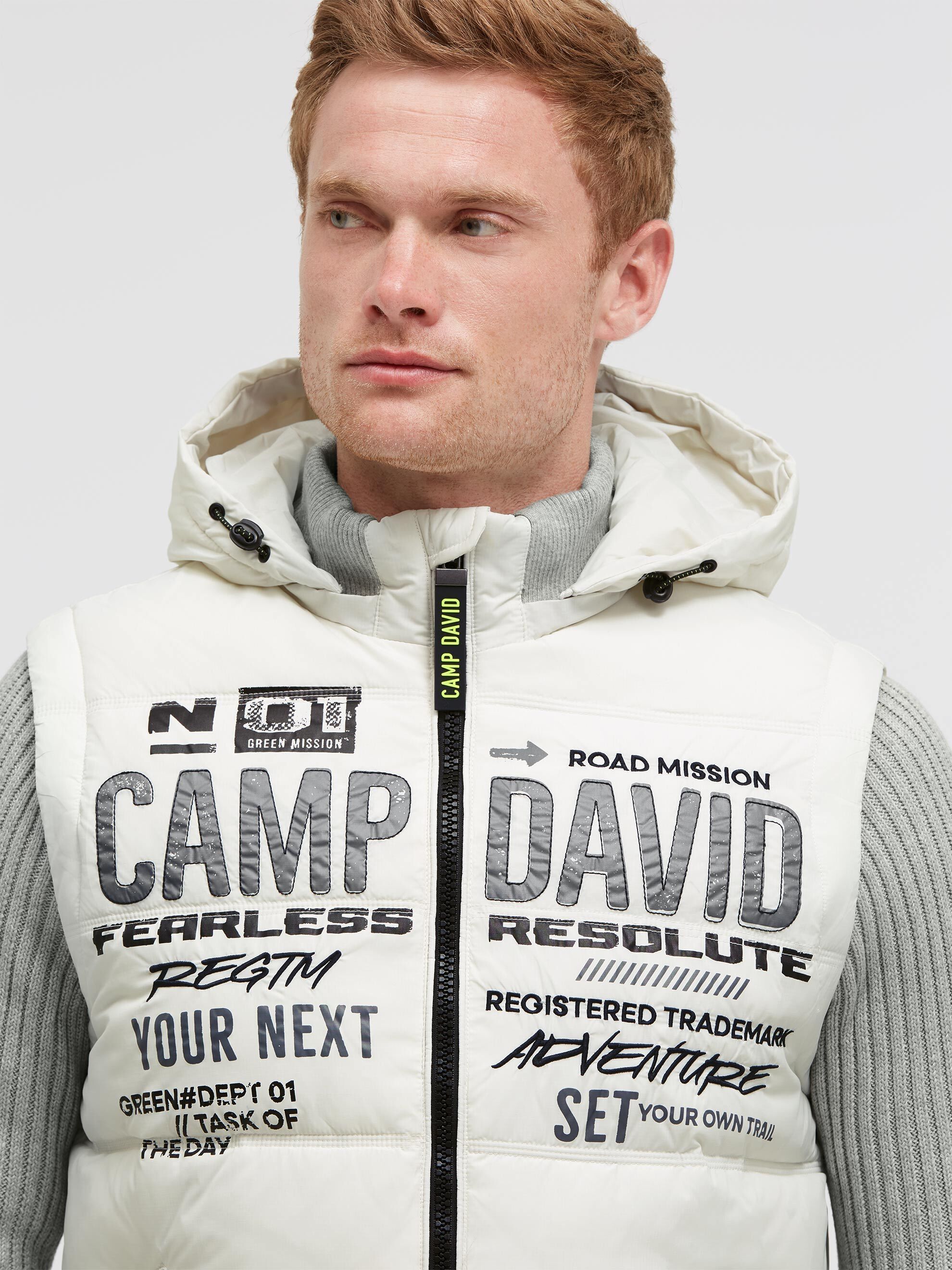 Winterjacke CAMP DAVID, Herren, Gr. S, new kitt, Web, Material Oberstoff: 100% Polyamid, Material Ärmel: 50% Baumwolle, 50% Polyacryl, Futter Rumpf: 100% Polyamid, Füllung: 100% Polyester, bedruckt, bestickt, regular fit normal, abnehmbar gerader Abschlus
