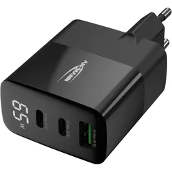 Ansmann Wall USB Charger 3 Ports Qc Type C Pd 65w (65 W, 3 Ports), USB Ladegerät, Schwarz