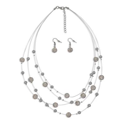 Ohrring und Ketten Set FIRETTI "Blue Crystal", silber (metallfarben, kristallweiß, kristallweiß), Schmuck_Sets, Damen, Metall, bunt, glitzernd, glänzend, mit Glasstein