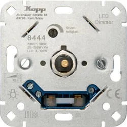 Kopp Unterputz Dimmer Geeignet für LEDLampe Halogenlampe Glühlampe, Schalter + Taster, Silber