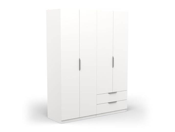 Demeyere Armoire Dressing Avec Penderie Moderne 4 Portes 5 Etagères 2 Tiroirs – Coloris Blanc Mat - 157,3 x 51,1 x 203 cm
