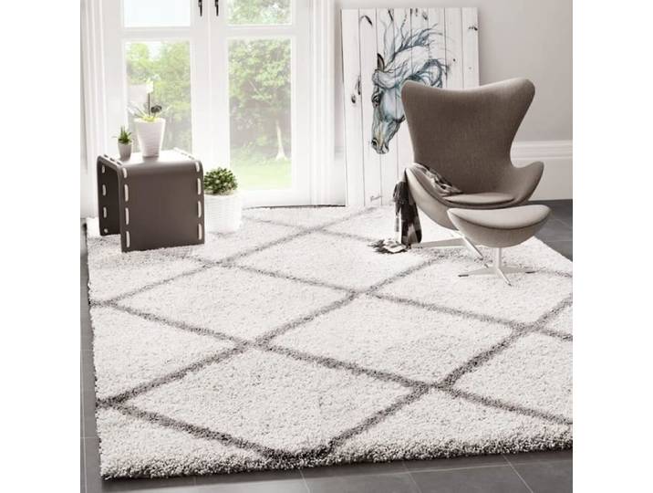 Tapis shaggy - VIMODA - 140x200 cm - Synthétique - Crème - Intérieur - Rectangulaire