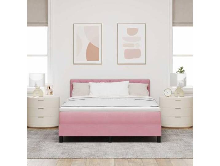 KTHLBRH Boxspringbett mit Kissen Rosa 160 x 200 cm Samt Weicher Schaumstoff, Lattenrahmen, Kopfteil aus Kunstleder, Massivholz aus Kiefernholz