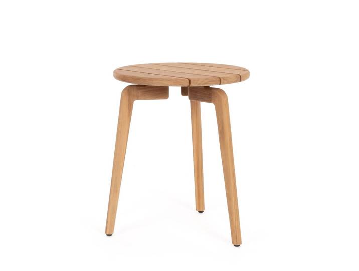 Feeling4Home Beistelltisch Tamires aus Teakholz Ø 45 cm, SVLK-zertifiziertes Teakholz, Tischplatte im Lamellen-Design