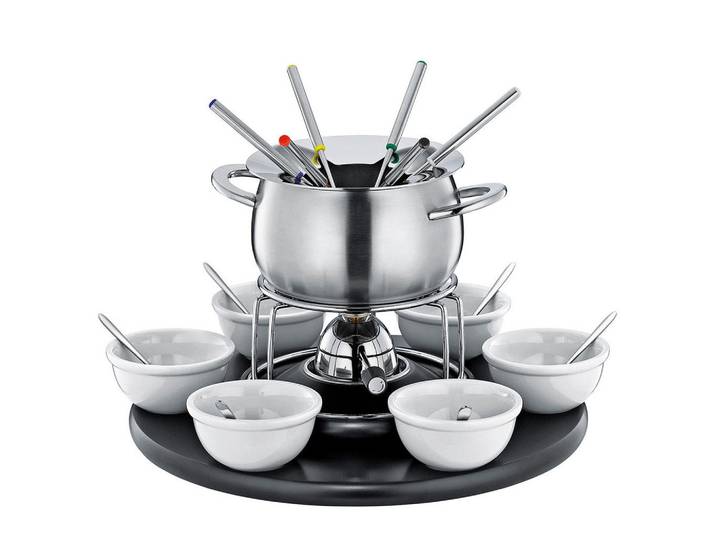 Spring Fondueset Carousel, Silber, Holz, Metall, Keramik, 22-teilig, Buche, Spritzschutz, Küchengeräte, Tischgrills & Fondues, Fondue-Sets