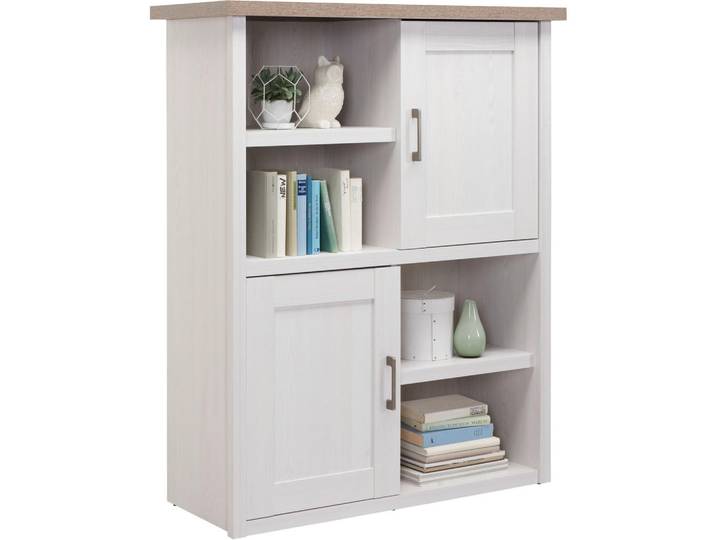 Carryhome Highboard, Weiß, Trüffeleiche, 4 Fächer, 106x135x42 cm, Beimöbel erhältlich, Wohnzimmer, Kommoden & Sideboards, Highboards