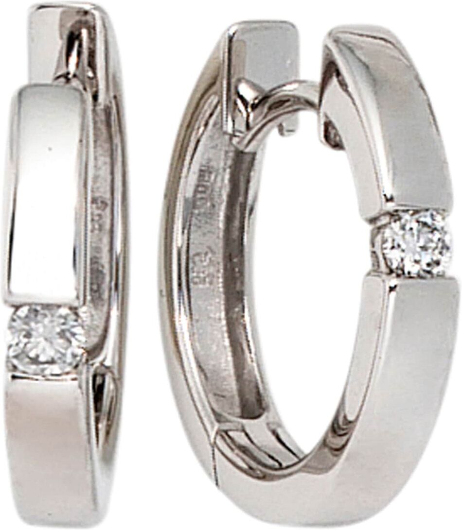 Paar Creolen JOBO "Ohrringe rund", weiß (weißgold 585), Ohrringe, Damen, 15,3mm, SI = kleine Einschlüsse, Diamanten Weißgold 585, Diamanten, Weißgold 585, 585 Weißgold mit 2 Diamanten
