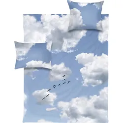 Hayka Bettwäsche Wolken 155 x 220 cm, doppelt, mit 2 Kissenbezügen 70 x 80 cm