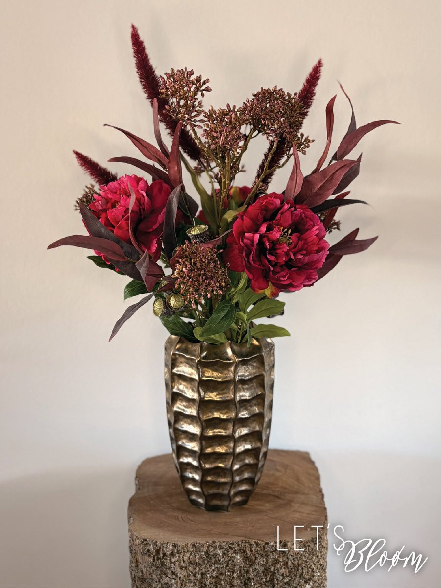 Let's Bloøm Zijden boeket Burgundy & Pink met Pioenrozen en Eucalyptus