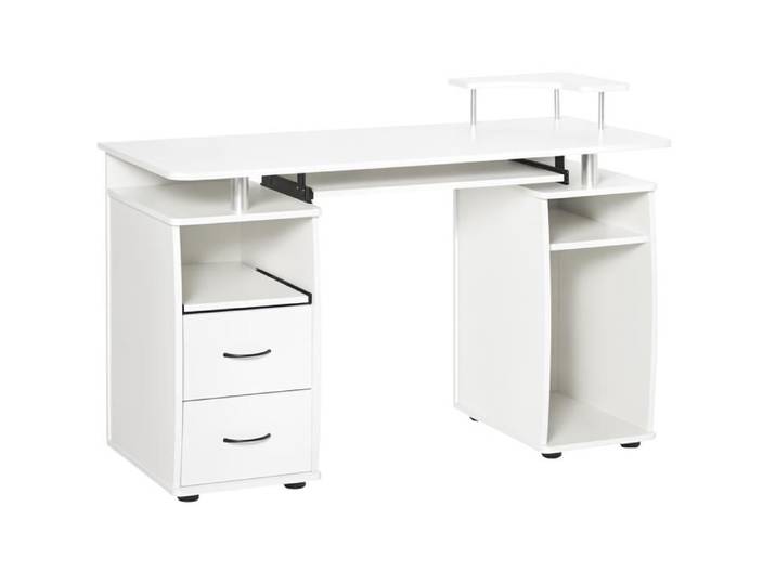 Bureau informatique multimédia multi-rangements 120L x 55l x 85H cm en bois blanc