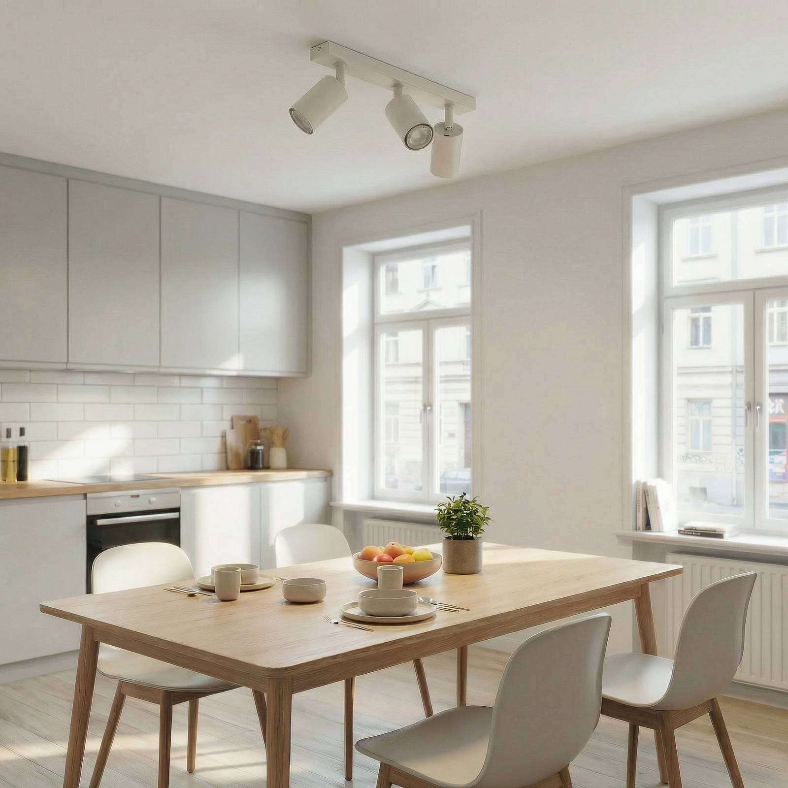 Deckenstrahler Zoom, 3-flammig, grau-beige, Stahl, GU10 Zoom SIGMA, dimmbar, creme / amber, für Wohn- / Esszimmer, Metall, Modern, Strahler