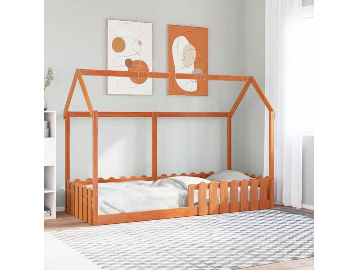 vidaXL Kinderbett Hausbett Wachsbraun 80x200 cm Kiefer