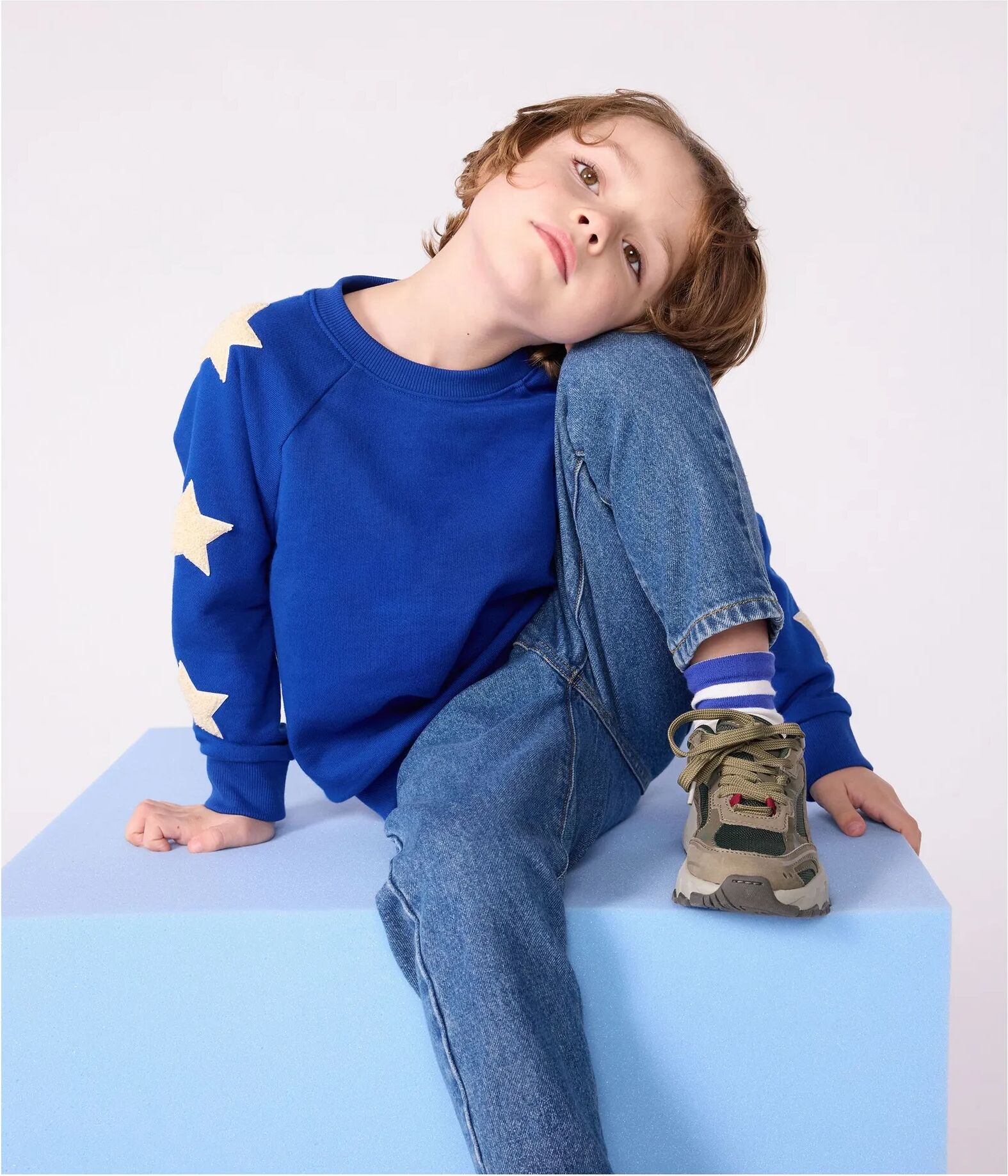 Petit Bateau Sweat Molletonné Etoiles Bleu roi 3 ans