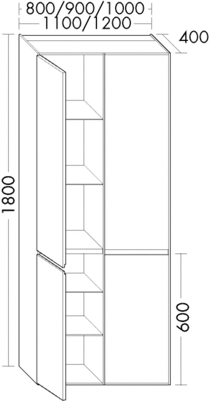 Burgbad Hochschrank rc40 1800x1200x400 Trend- oder RAL-Farbe HGL, SGJD120F4533 SGJD120F4533