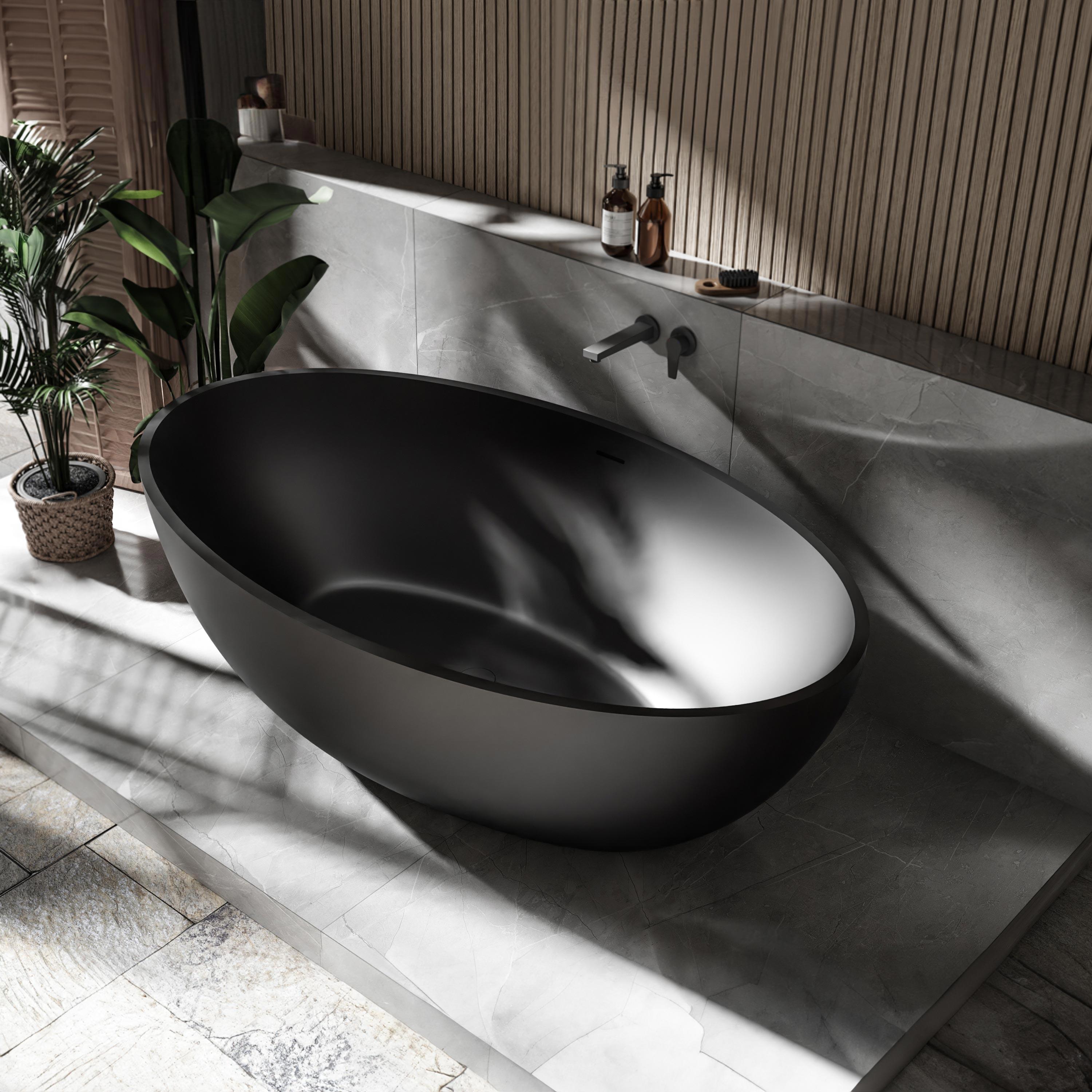 Freistehende Badewanne RELAX - Mineralguss - Farbe wählbar -176 x 103 x 55 cm - Zubehör optional, Farbe:Weiß matt, Standarmatur:Inkl. Standarmatur 8028B, Siphon:Ohne Siphon