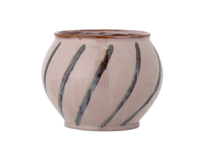 Blumentopf Rosystripe – glasiertes Steingut - Rosa - Luxusbetten24