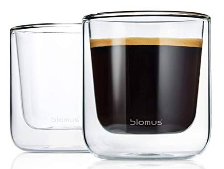 blomus -NERO- 2er Set Kaffee-Gläser aus Glas, 200 ml Fassungsvermögen, doppelwandiges Thermoglas, freischwebend / Schwebeeffekt, spülmaschinenfest (H / B / T: 8,5 x 7,5 x 7,5 cm, Glas, 63653)