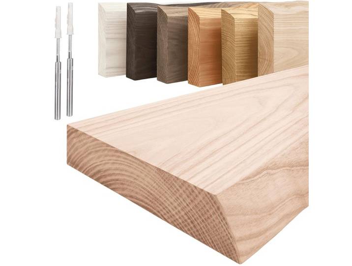 LAMO Manufaktur Étagère flottante murale bois avec fixation invisible Etagere murale 80 cm Couleur: brut Bord: naturel
