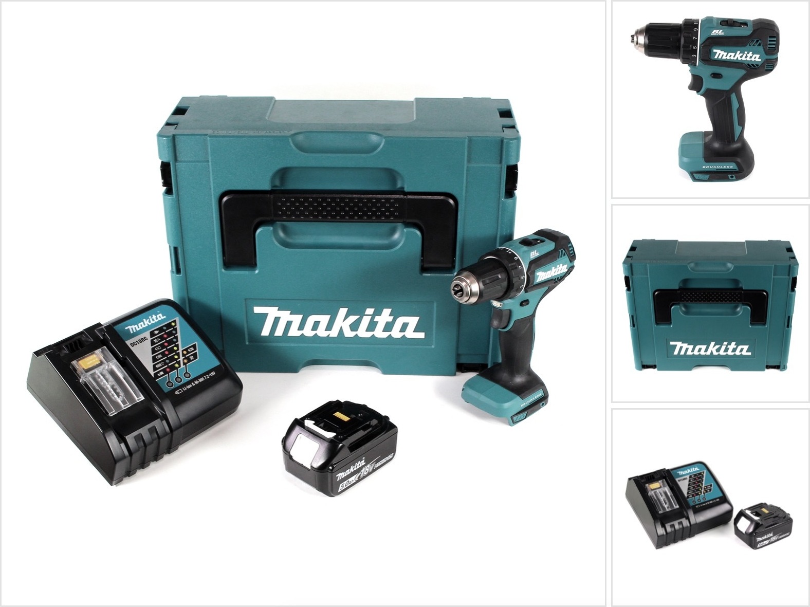 Makita DDF 485 RT1J Akku Bohrschrauber 18V 50Nm im Makpac + 1x 5,0 Ah Akku + Ladegerät