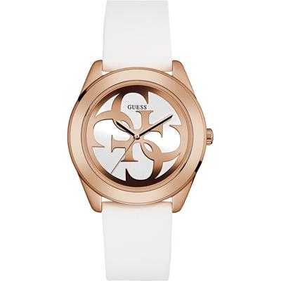 Quarzuhr GUESS "G TWIST", weiß, Armbanduhren, Damen, Quarzuhr, Armbanduhr, Damenuhr, analog, Silikonarmband