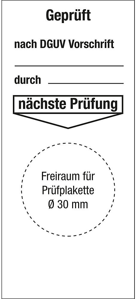 kaiserkraft Grundplakette Geprüft nach DGUV Vorschrift, Folie, VE 10 Stk, LxH 40 x 90 mm