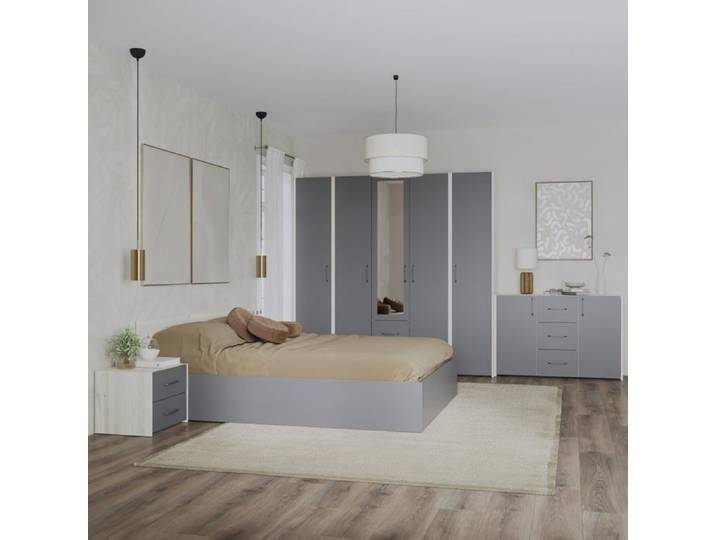Ensemble chambre haaus Malmo V9 Lit 200 x 140 cm Chêne Blanc/Anthracite