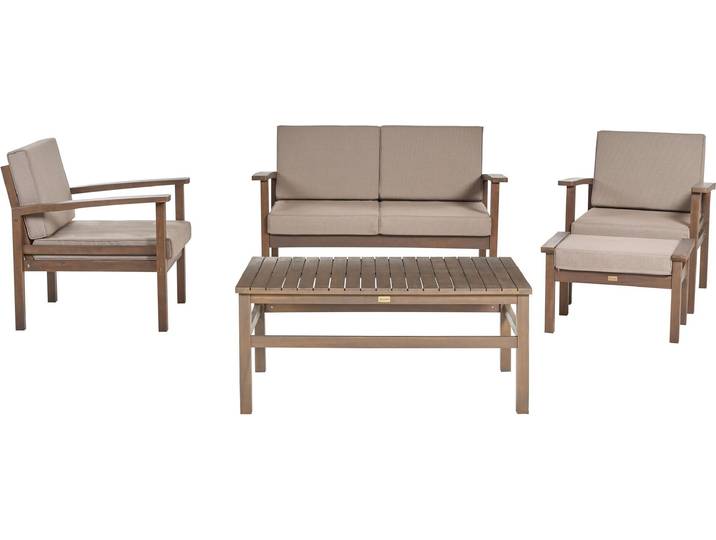 BELIANI Gartenmöbel Set Dunkelbraun Akazienholz 5-teilig mit Auflagen Taupe 4-Sitzer Terrasse Outdoor Garten Ausstattung Sitzmöbel