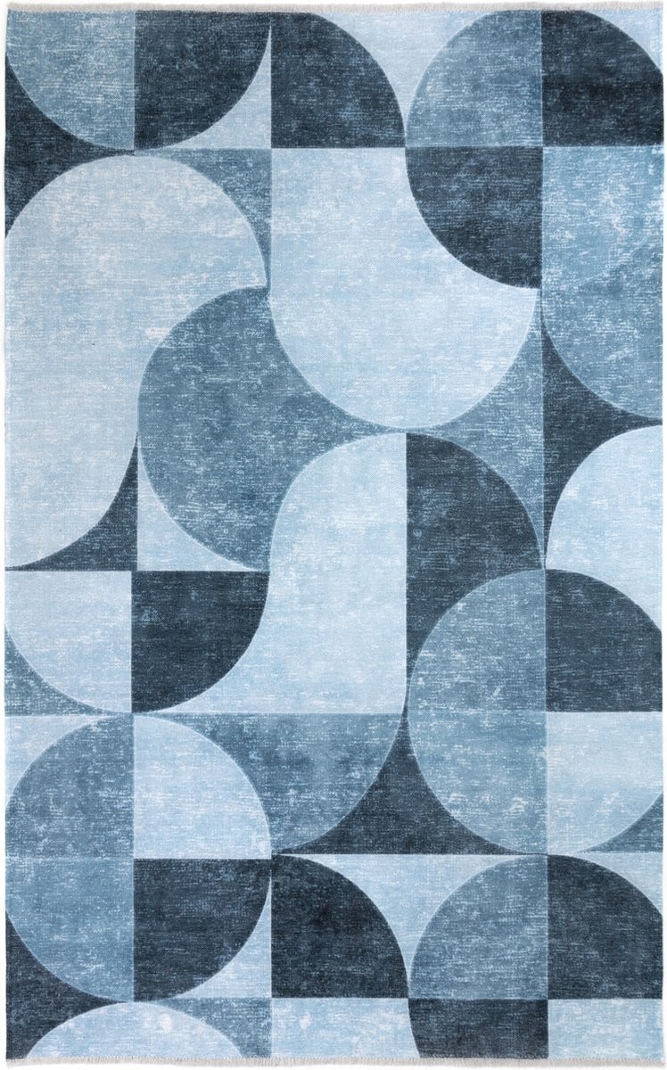 Tesso Living Kelim Trend Tapijt - Blauw - 120 x 160 cm - Modern Laagpolig Vloerkleed van Katoen