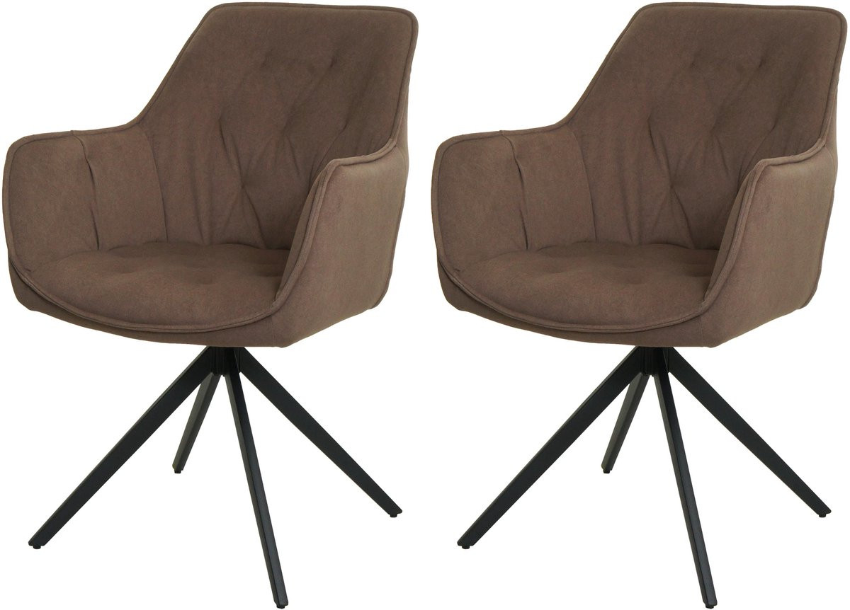 Set van 2 MCW eetkamerstoelen MCW-L80 met armleuningen, draaibaar, bruin stof/textiel