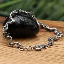 Drachensilber Edles Schlangen Armband ausgefallener 925 Silber Armschmuck Biker 23cm - Silber