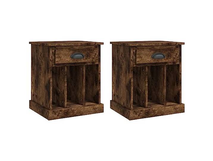 LMTYOENFG Nachttische 2er Set Beistelltisch Schublade Räuchereiche 50cm Schubladenschrank mit 3 offenen Fächern für das Schlafzimmer schafft geordneten Stauraum am Bett.