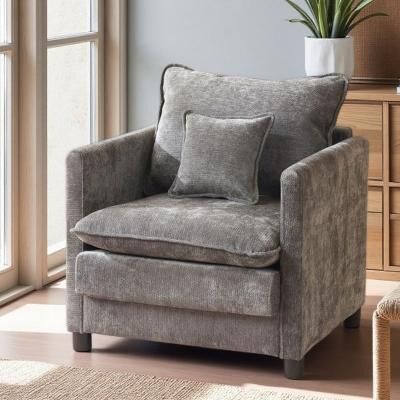 Modern Lounge Armchair with Thick Cushioned Seat and Supportive Backrest, Upholstered Chair with 3 Pillow Comfort