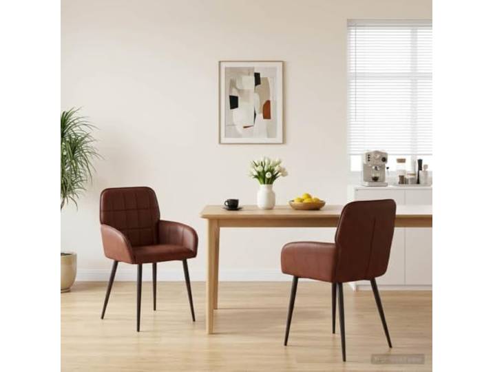 KTHLBRH Esszimmerstühle 2 Pack Kunstleder Glänzendes Braun mit Metallrahmen 2 Stück, Kunstleder, glänzendes Braun, stabiler Metallrahmen, geneigte Armlehnen, pflegeleichte Oberfläche, für Innenräume