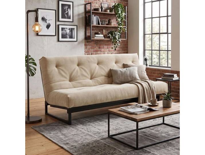 Schlafsofa Frentano Webstoff/Cord mit Lattenrost und Stauraum Mischgewebe 82x200x95cm Sand