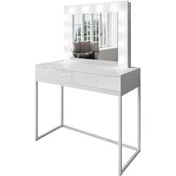 SCHMINKTISCH BLANCO LOFT mit Spiegel und Beleuchtung Weiß PUSH OPEN