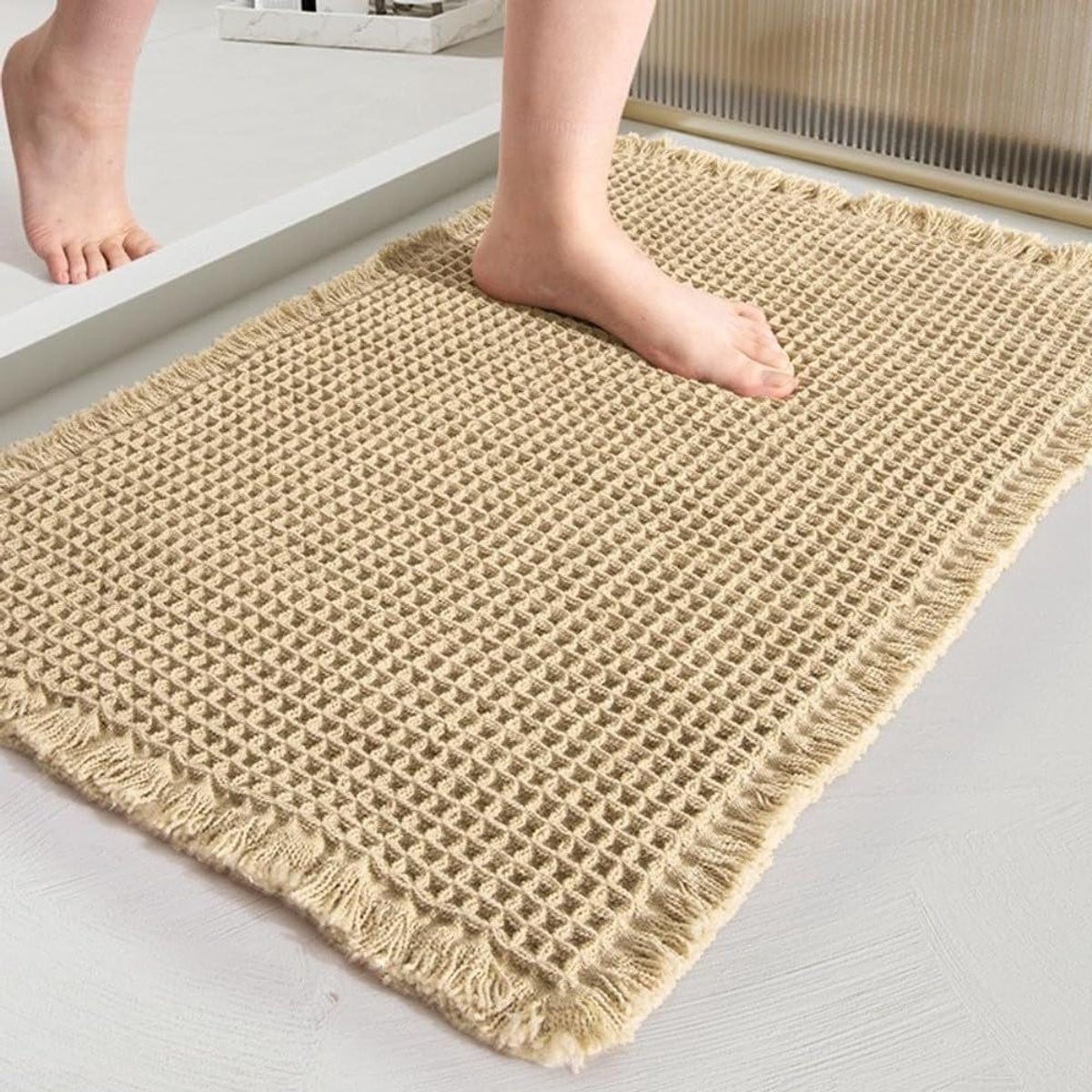 Bruine wafel badmat super absorberend badkamer tapijt