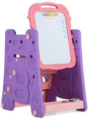 Costway 4 in 1 Art Easel for Kids with Double Sided Magnetic Board-Pink