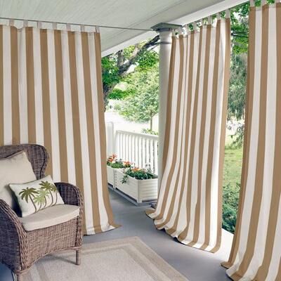 Threadmade Home Llc Highland Stripe Tab Top Curtain Panel Light Brown, 50 x 84, Light Brown