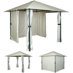 Pergola MCW-J63, Garten Pavillon Terrassenüberdachung mit Seitenwand, 3x3m ~ creme-beige