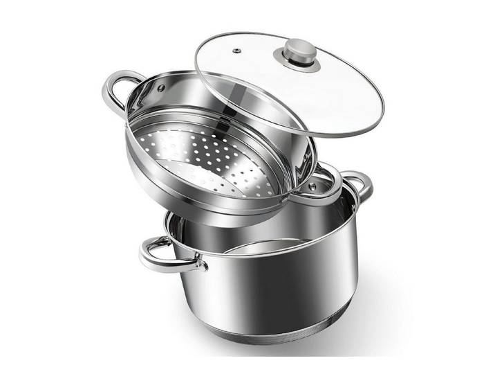 LuxusKollektion Suppentopf Suppentopf & Dampfgarer 4L Edelstahl 18/10 3-lagig
