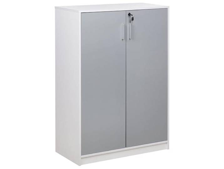 Beliani Büroschrank Hellgrau Faserplatte 2 Türen Abschließbar Holzwerkstoff, Grau, 3 Einlegeböden, Melamin, 80 x 40 x 117 cm